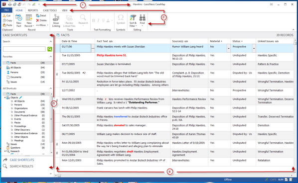 CaseMap user interface