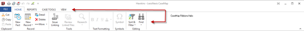 CaseMap menu bar
