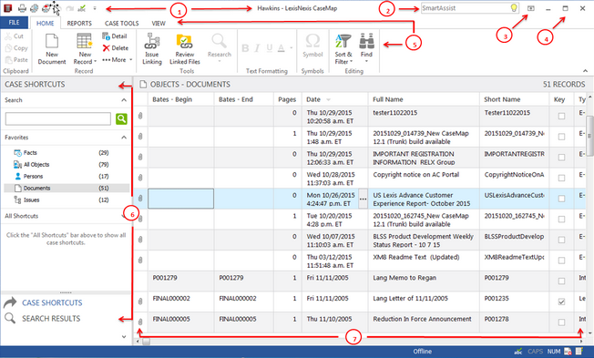 CaseMap user interface