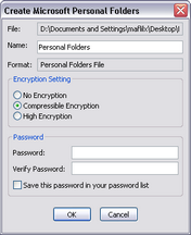 Create Microsoft Personal Folders dialog box Create Microsoft Personal Folders dialog box
