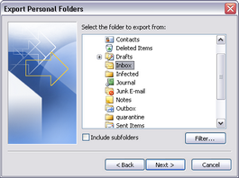 Export to a file > Export Personal Folders dialog box Export to a file > Export Personal Folders dialog box