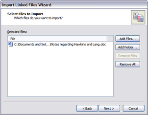 Import Linked Files > Select Files to Import