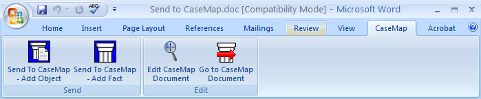 Send to CaseMap ribbon Send to CaseMap ribbon