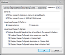 Options dialog box > Research tab Options dialog box > Research tab