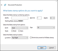 Batch Print Wizard > Bates Stamp Options Batch Print Wizard > Bates Stamp Options