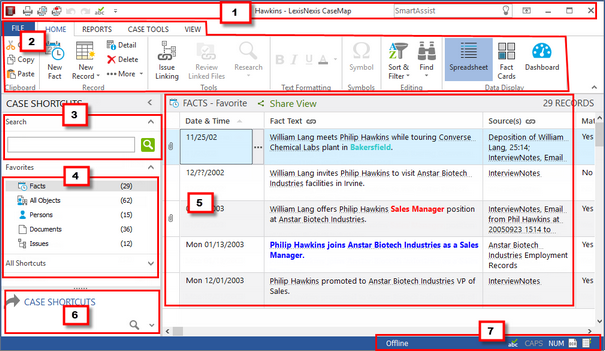 CaseMap user interface CaseMap user interface