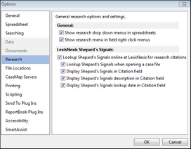 Options dialog box > Research tab Options dialog box > Research tab