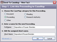 Send to CaseMap - New Fact > Link to Proceeding dialog box Send to CaseMap - New Fact > Link to Proceeding dialog box