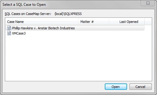 Select a SQL Case to Open Select a SQL Case to Open
