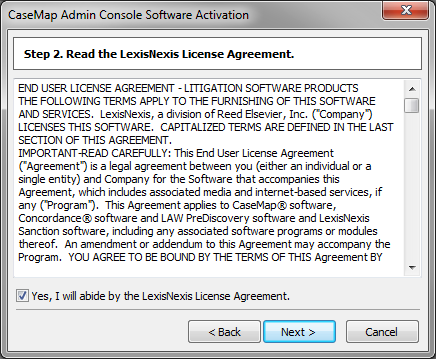 CaseMap Admin Console > License Agreement CaseMap Admin Console > License Agreement