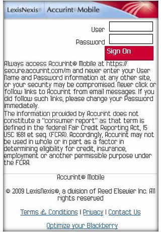 Sign On Screen in Blackberry