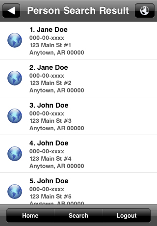 Person Search Results in iPhone