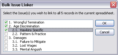 Bilk Issue Linker dialog box Bilk Issue Linker dialog box