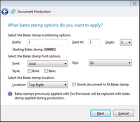 Batch Print Wizard > Bates Stamp Options Batch Print Wizard > Bates Stamp Options