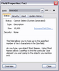 Field Properties dialog box > Status tab Field Properties dialog box > Status tab