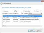 Import Wizard > Delimiter box Import Wizard > Delimiter box