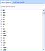 Search pane > Word Search tab > case index
