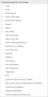 Standard toolbar menu Standard toolbar menu