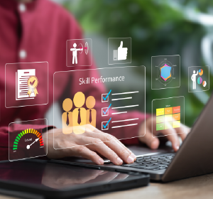 AI-based workforce analytics showing skill performance and employee evaluation.