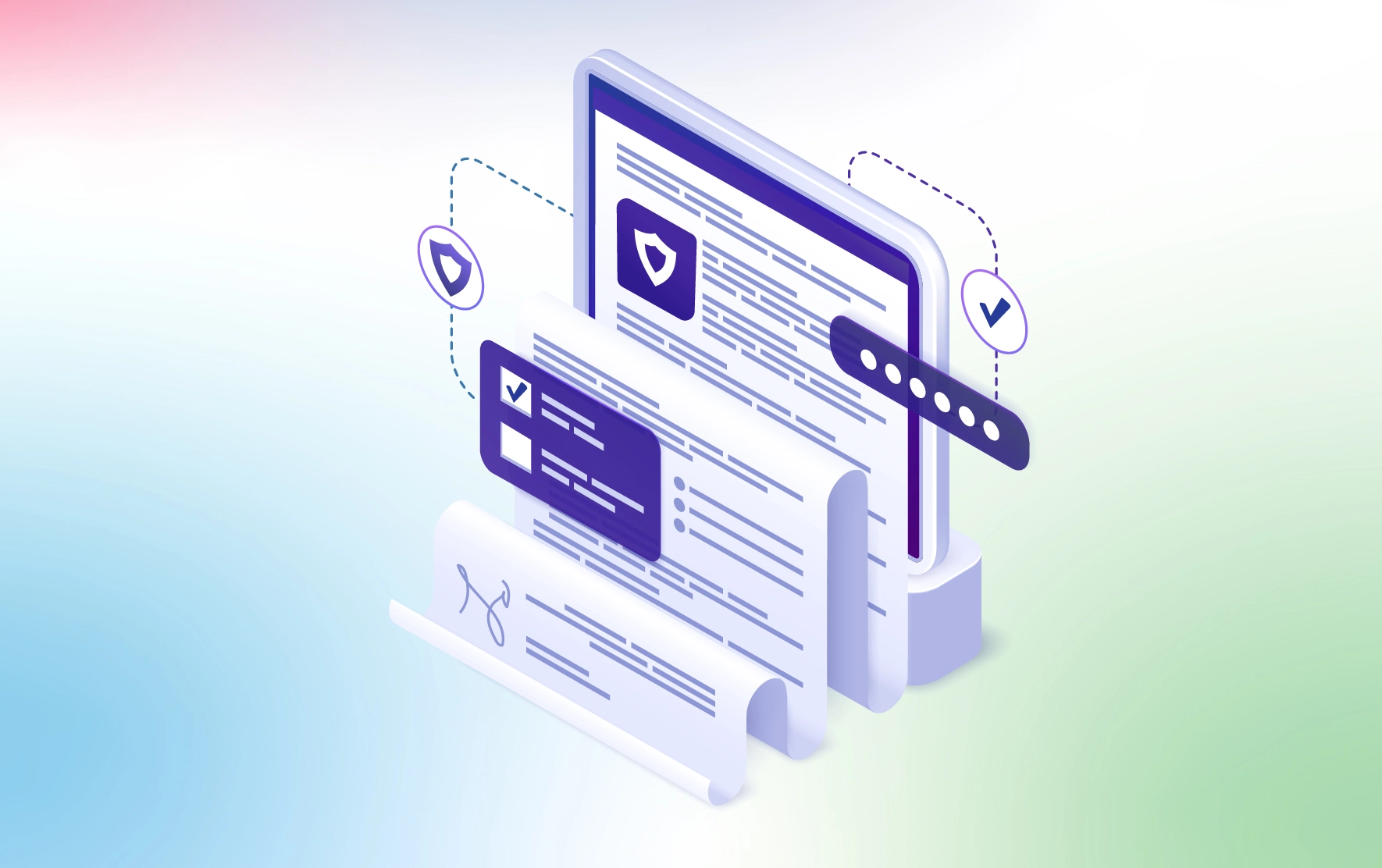 Illustration of AI-powered legal document automation and data security solutions.