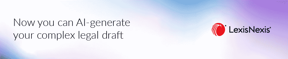 Lexis Create+ banner promoting AI-powered complex legal drafting in Word