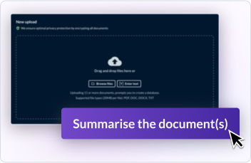 Example of how a user would upload a document and prompt Protege to summarize the document or multiple documents