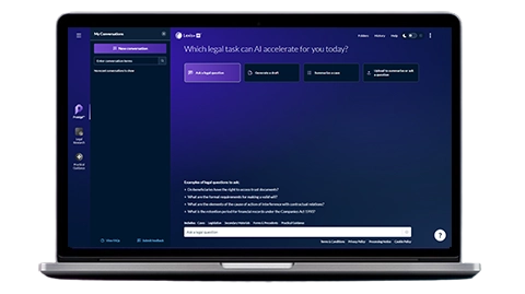 A laptop with Lexis+ AI with Protégé interface