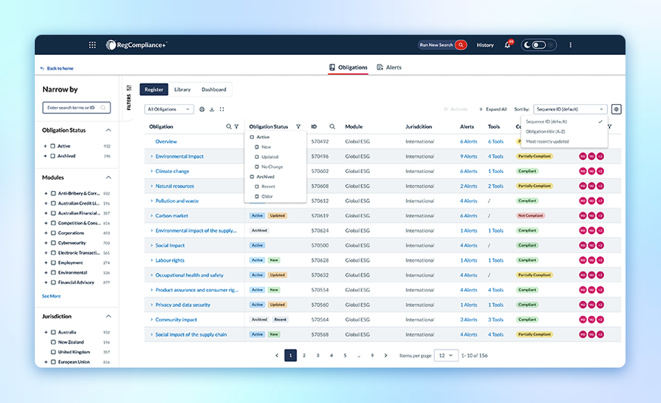 LexisNexis Regulatory Compliance NZ task list prioritising compliance actions by risk.