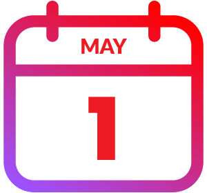 Calendar icon showing 1 May deadline.