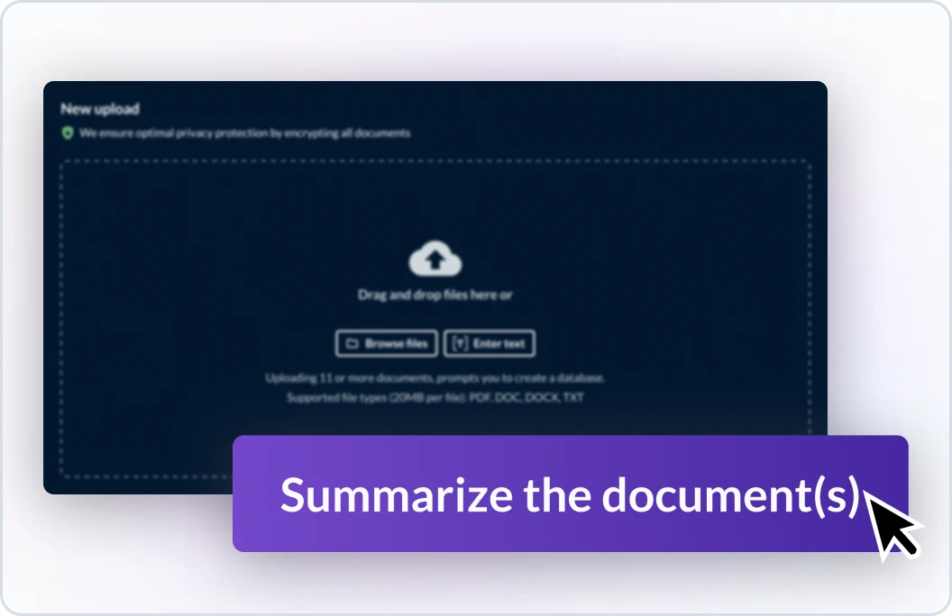 ユーザーがドキュメントをアップロードし、Protege にドキュメントまたは複数のドキュメントの要約を依頼する方法の例。