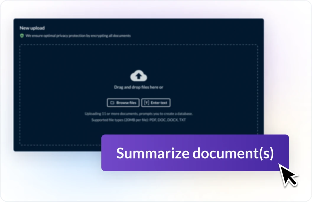 Example of how a user would upload a document and prompt Protege to summarize the document or multiple documents