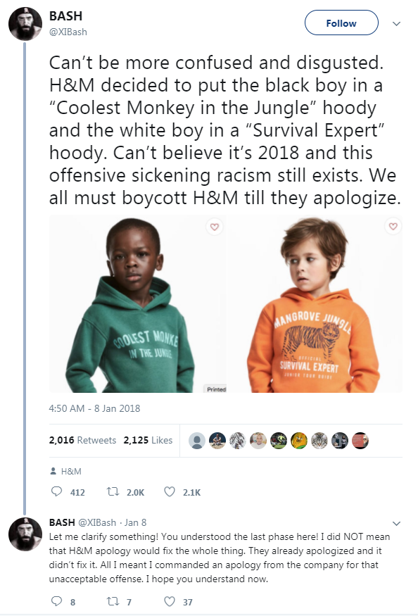 Reaktion Bash auf H&M Skandalpullover