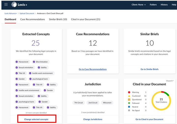 Select Concepts, Jurisdictions and More Now on Lexis+ Brief Analysis
