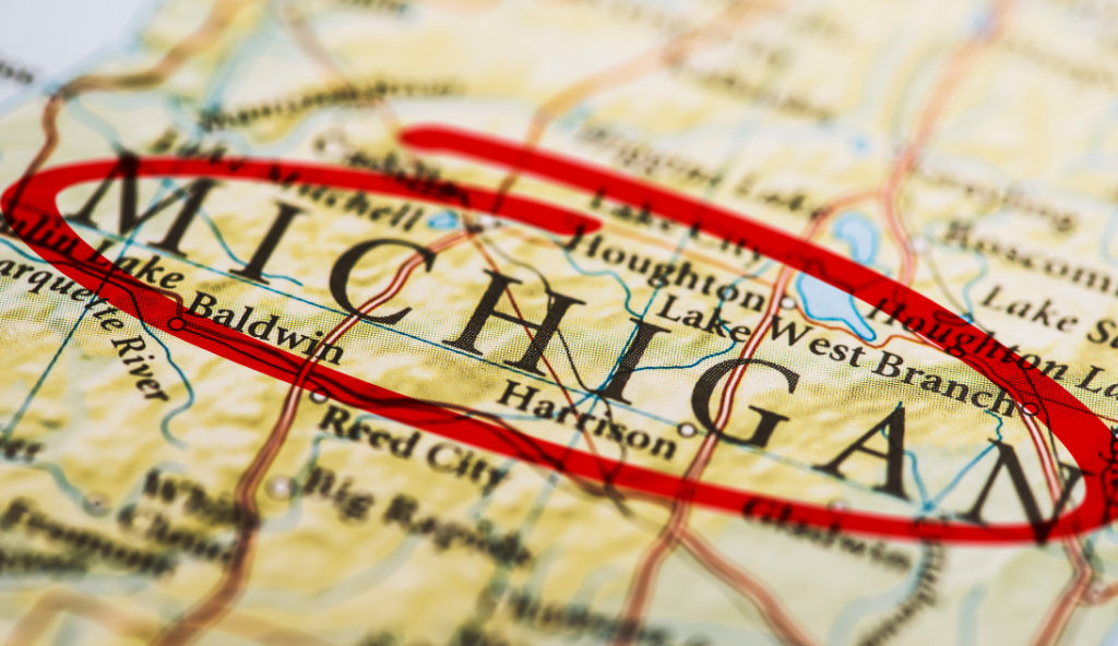 Michigan circled on a map