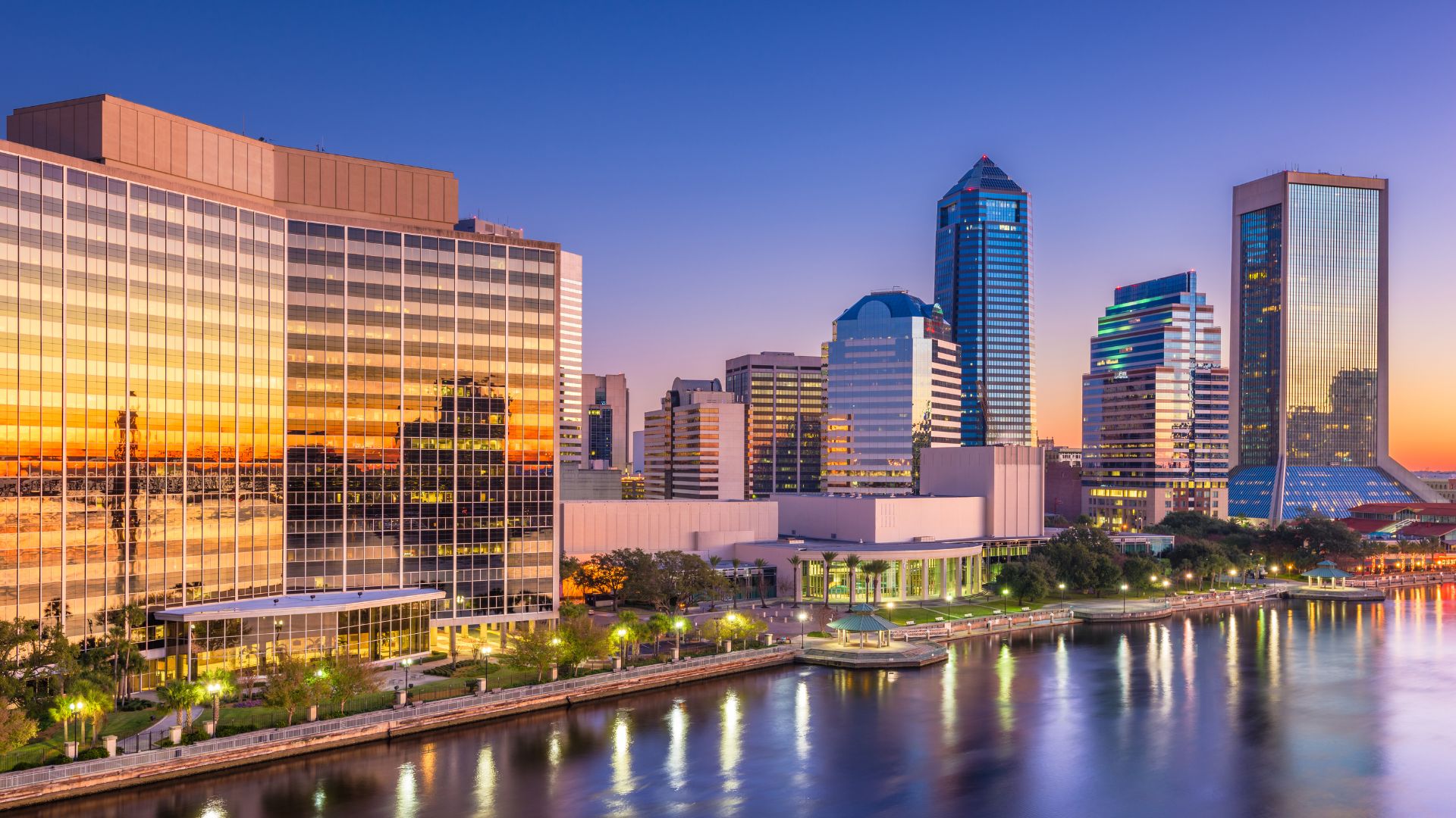 Florida skyline with business building