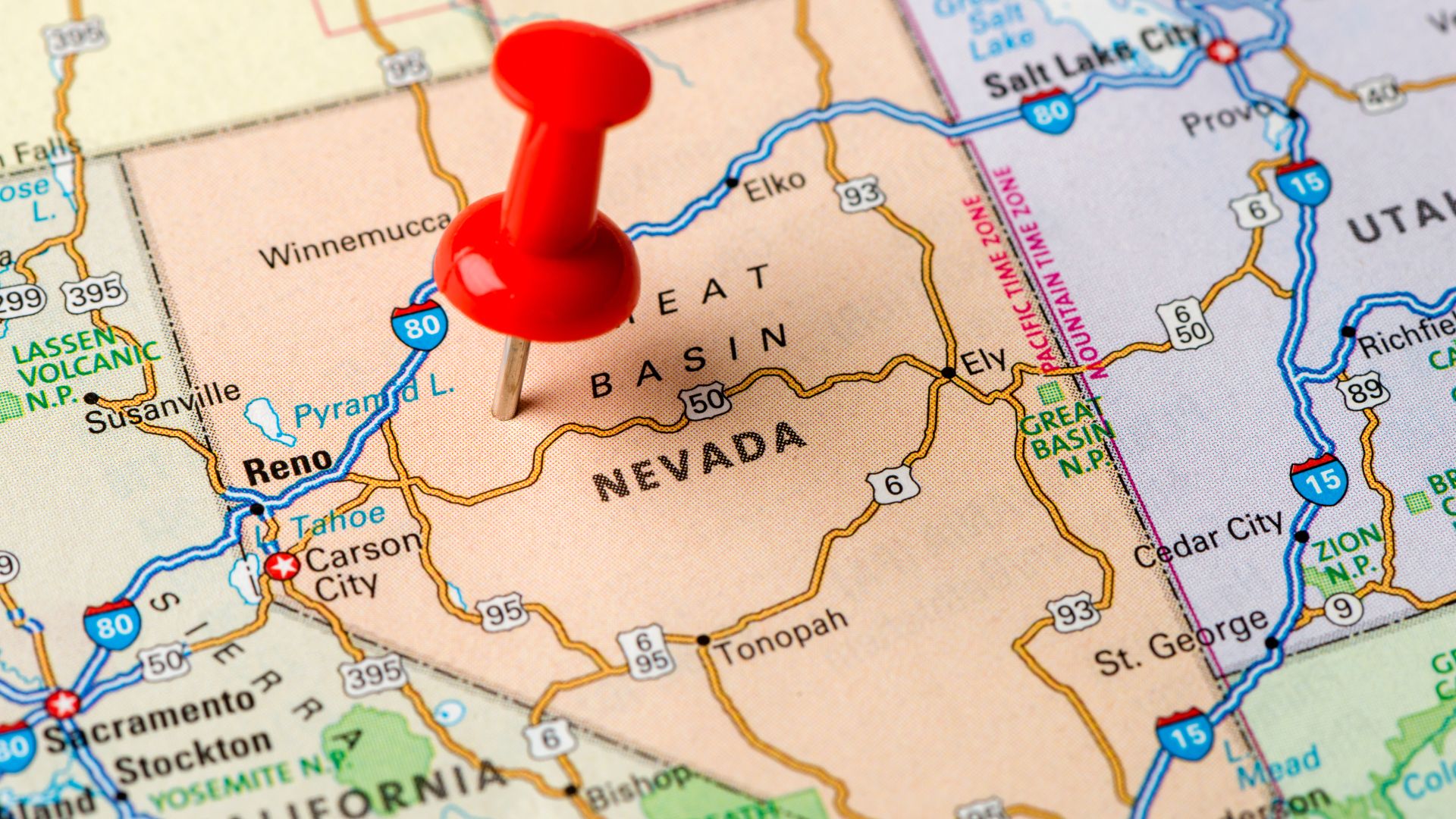 Nevada pinned on a map