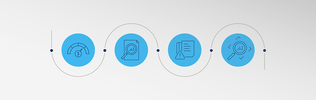 Four blue icons with arrows depicting what is a legal workflow