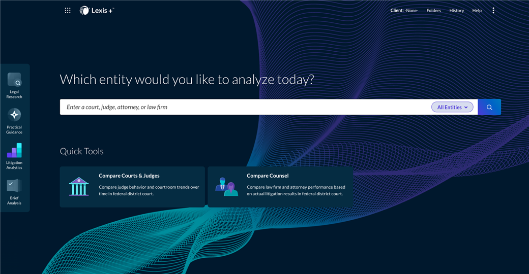 Lexis+ Litigation Analytics Homepage