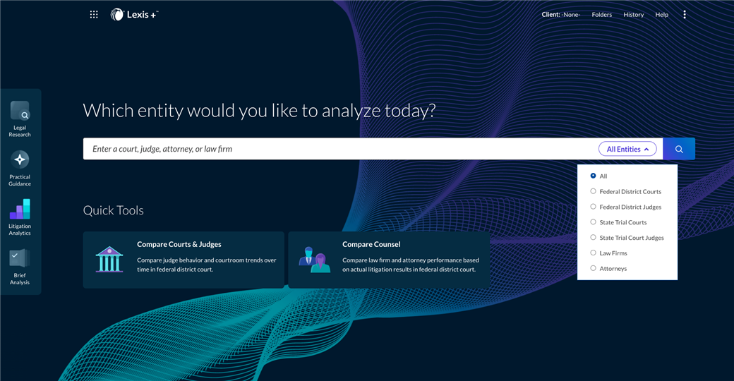 Lexis+ Litigation Analytics Homepage - All Entities
