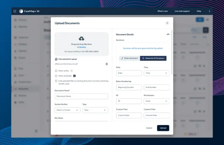 Document summarization on CaseMap+ AI