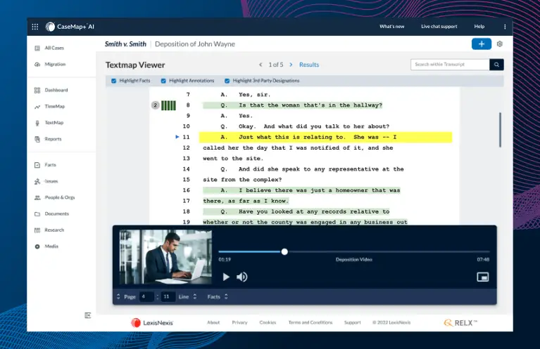 Transcript Management on CaseMap+ AI