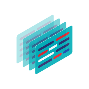 Four text-based data documents stacked on top of each other to represent the thousands of topics available