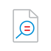 A magnifying glass searches text on a document to represent refined data search