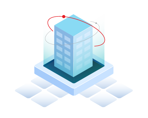 An icon of a corporate hierarchy that shows subsidiaries and data underneath an ultimate parent company