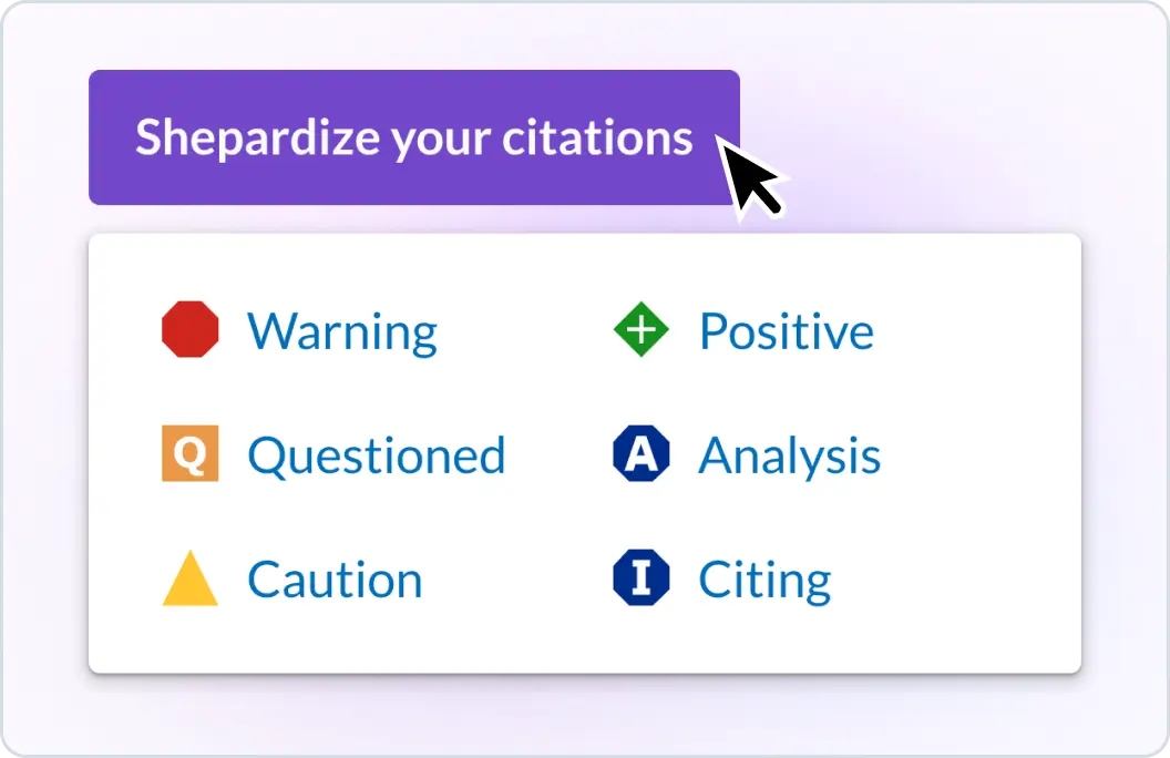 Button within the Lexis+ AI interface, indicating that a user can easily click it to Shepardize citations.  