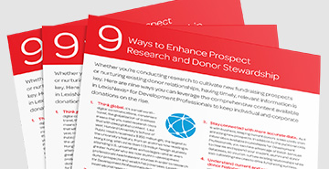 Cover of nine ways to enhance prospect research and donor stewardship digital guide