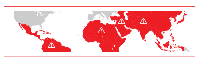 A world map showing high-risk countries where enhanced due diligence should be used