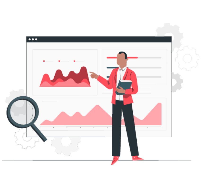 Icon of a business leader presenting stats and insights found from due diligence investigation Icon of a business leader presenting stats and insights found from due diligence investigation