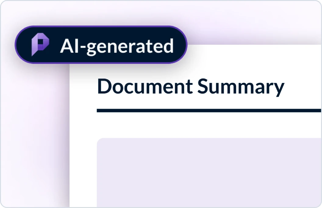 AI-Generated Document Summary, with the Protégé AI Assistant logo.  