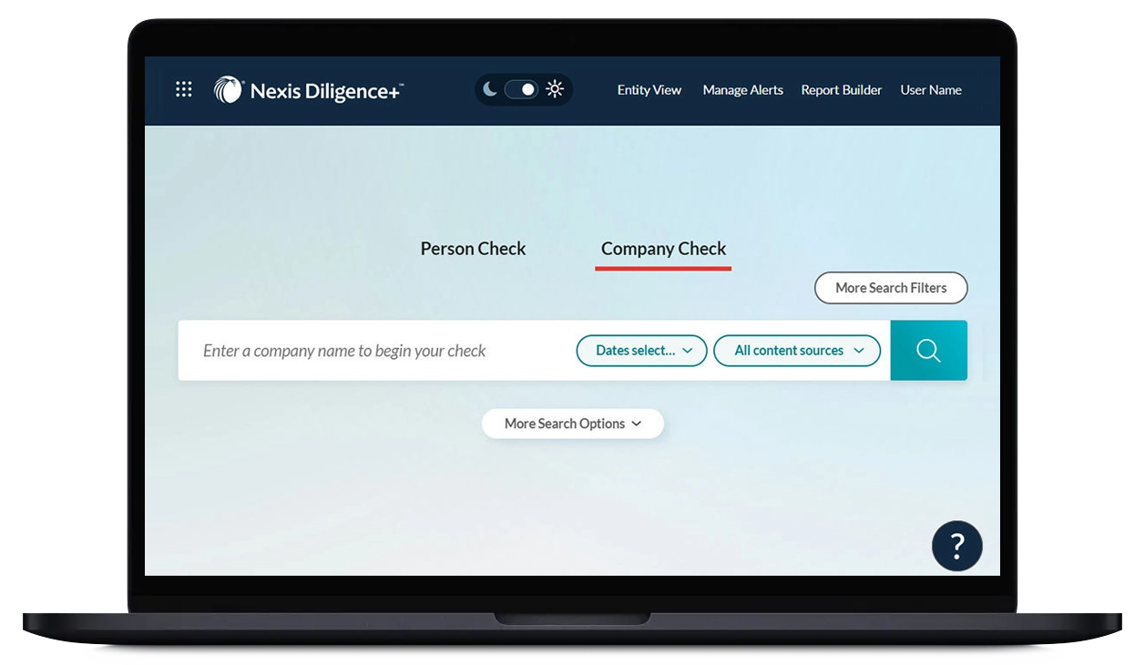 Nexis Diligence+ product interface 
